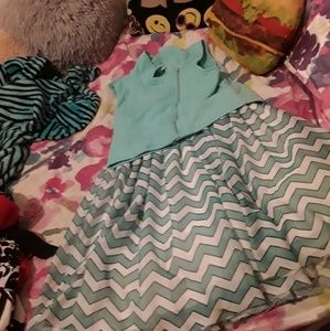 Teal and white dress with zip up vest never wore